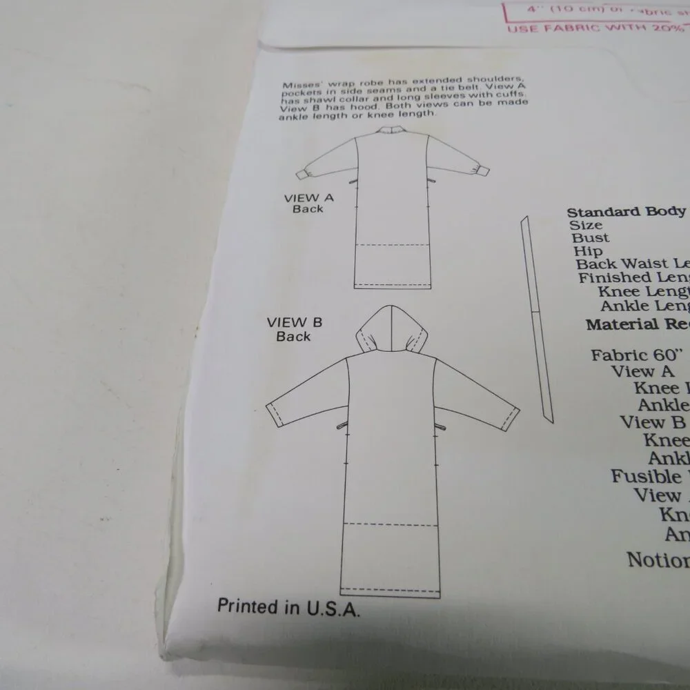 Kwik Sew 1930 sewing pattern UNCUT EASY Robe (Hood optional)